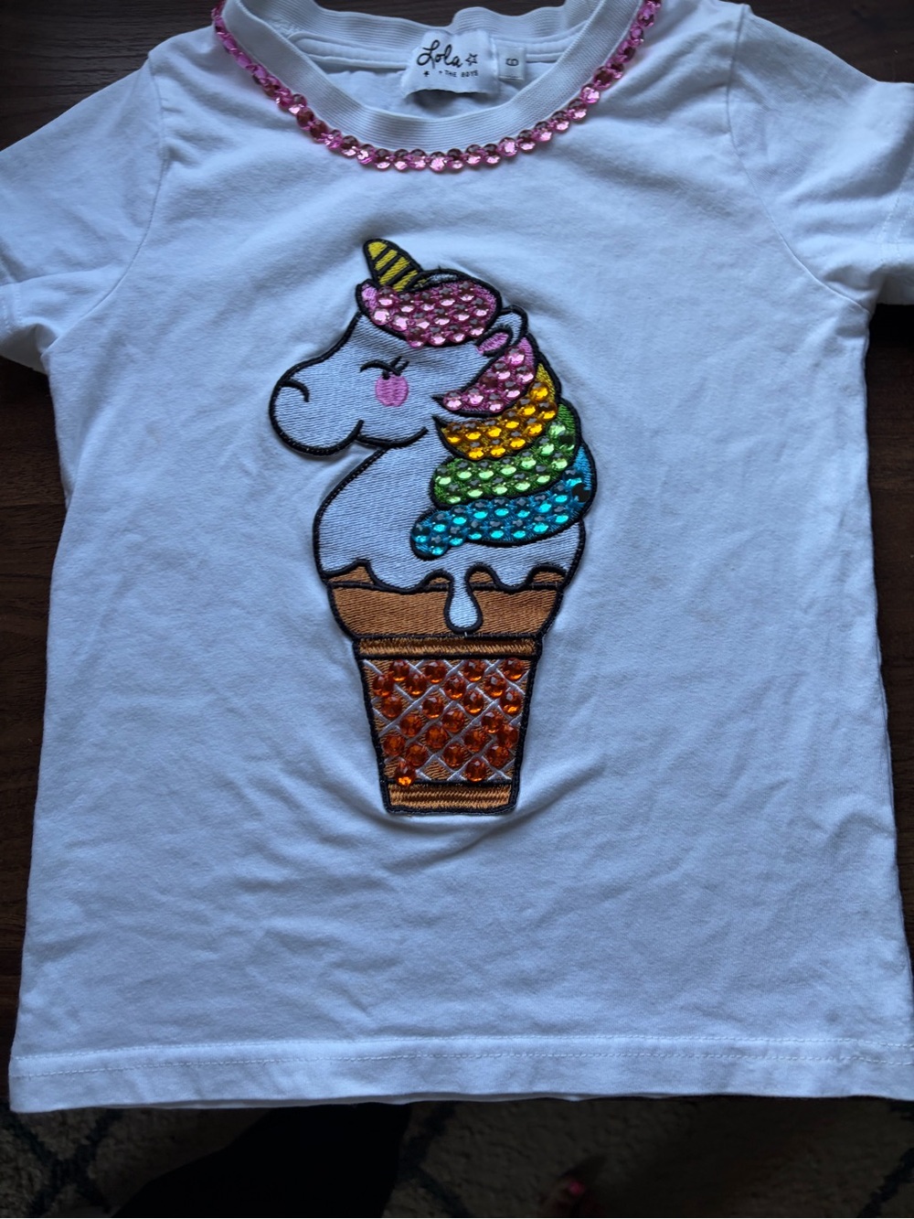 Lola and the boys White Girls' Unicorn Ice Cream Sequin Tee